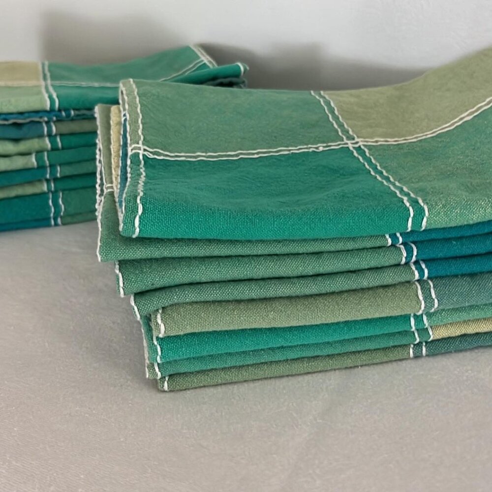 Cloth Napkins Green Blue Yellow Set of 8 FarmHouse ShabbyChic CottageCore Spring